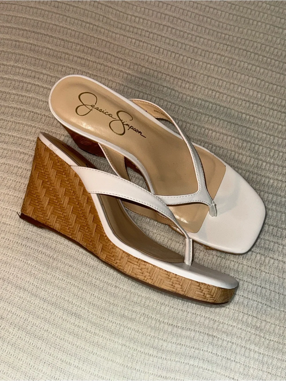 Jessica Simpson White Wedge Thong Sandals